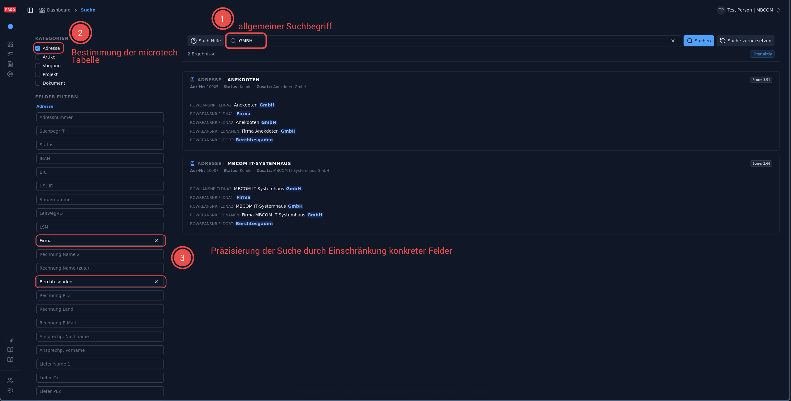 Suchergebnisse filtern