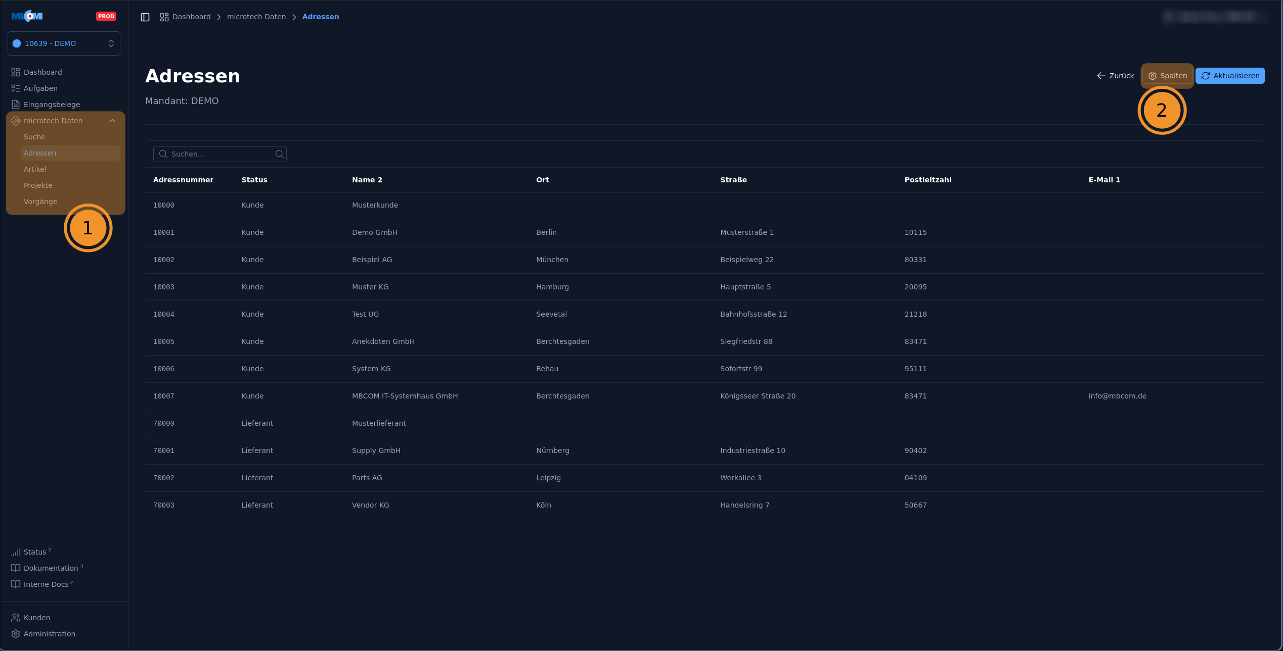 Adress-Übersicht im ConnectPORTAL
